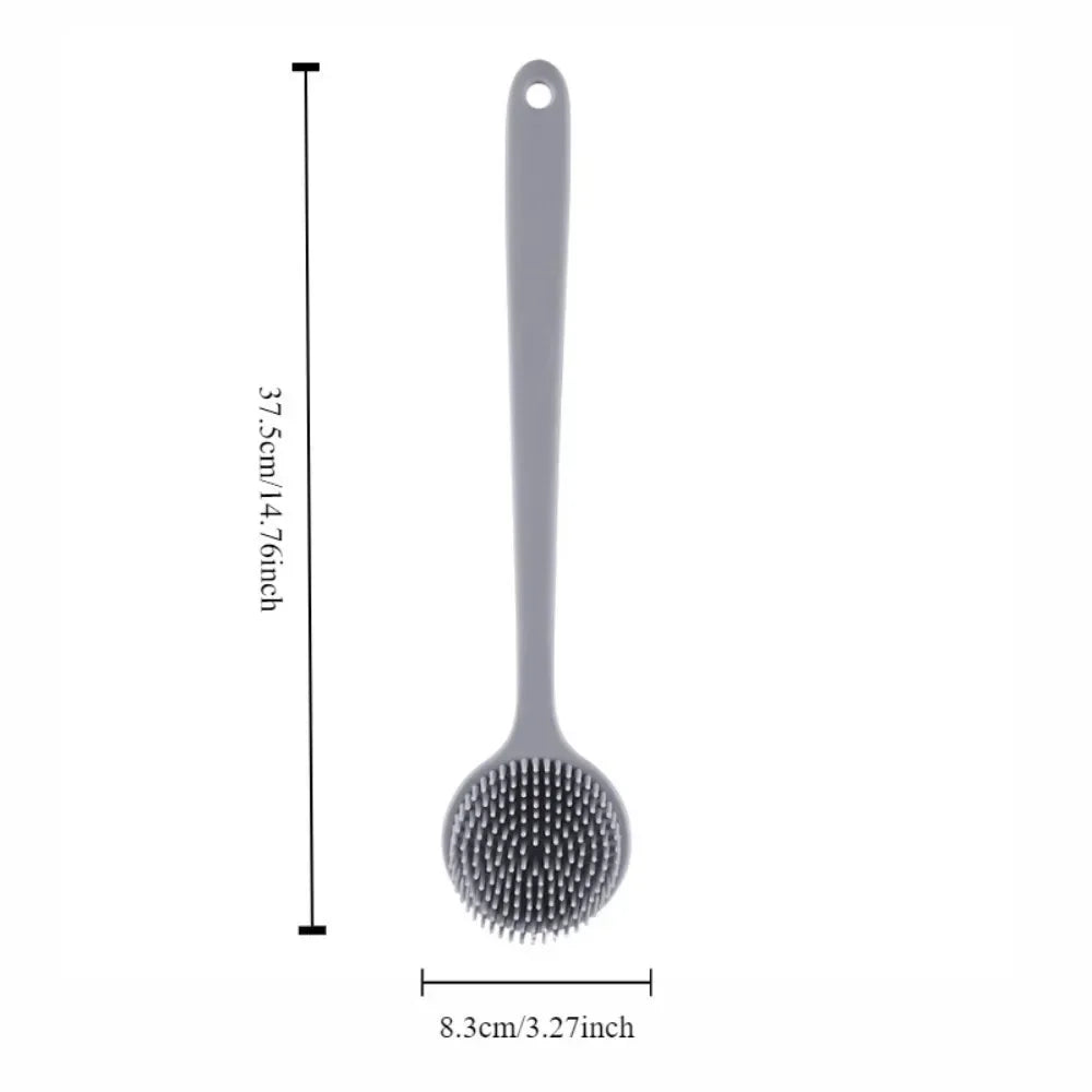 Double-sided Silicone Back Scrubber Long Handle Body Bath Brush Mud Qme
