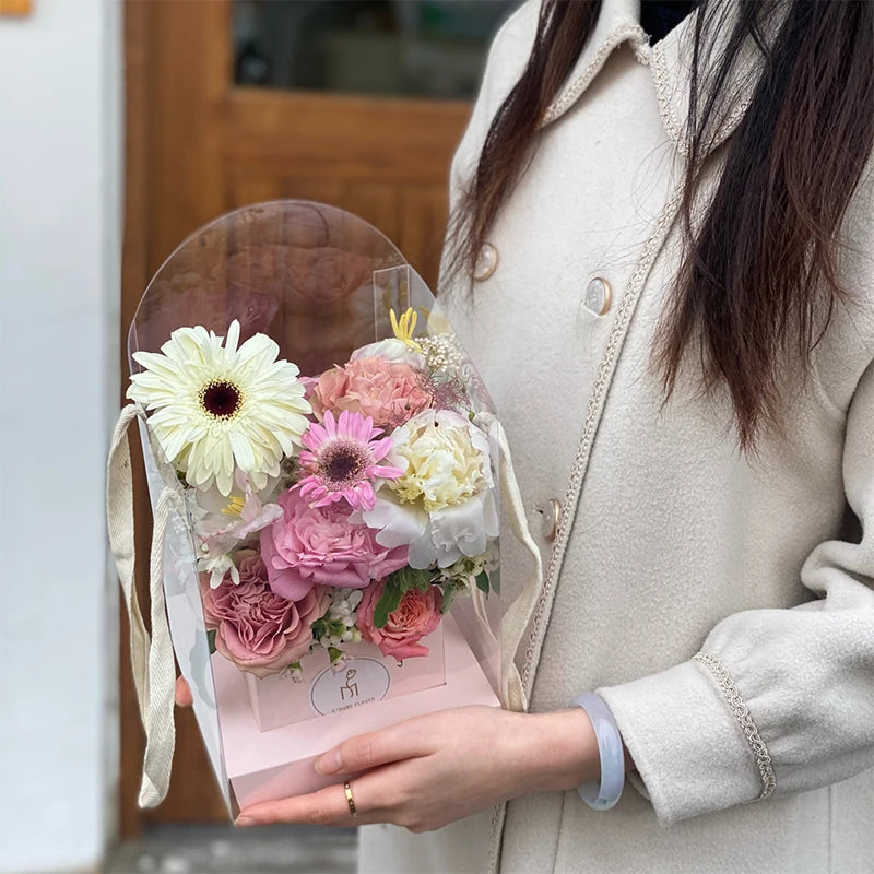 Rose Flower Hand Packaging Box Waterproof Transparent Art Arrangement Qme