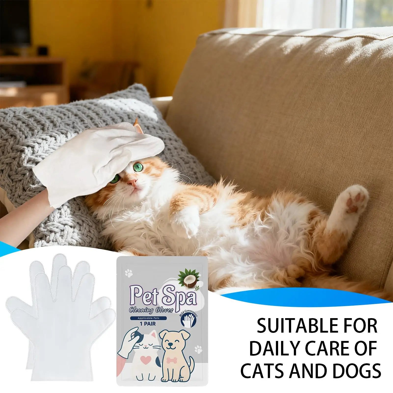 Pet Glove Wipes Dogs 1 Pair Shedding Control Daily Care Cleaning Qme