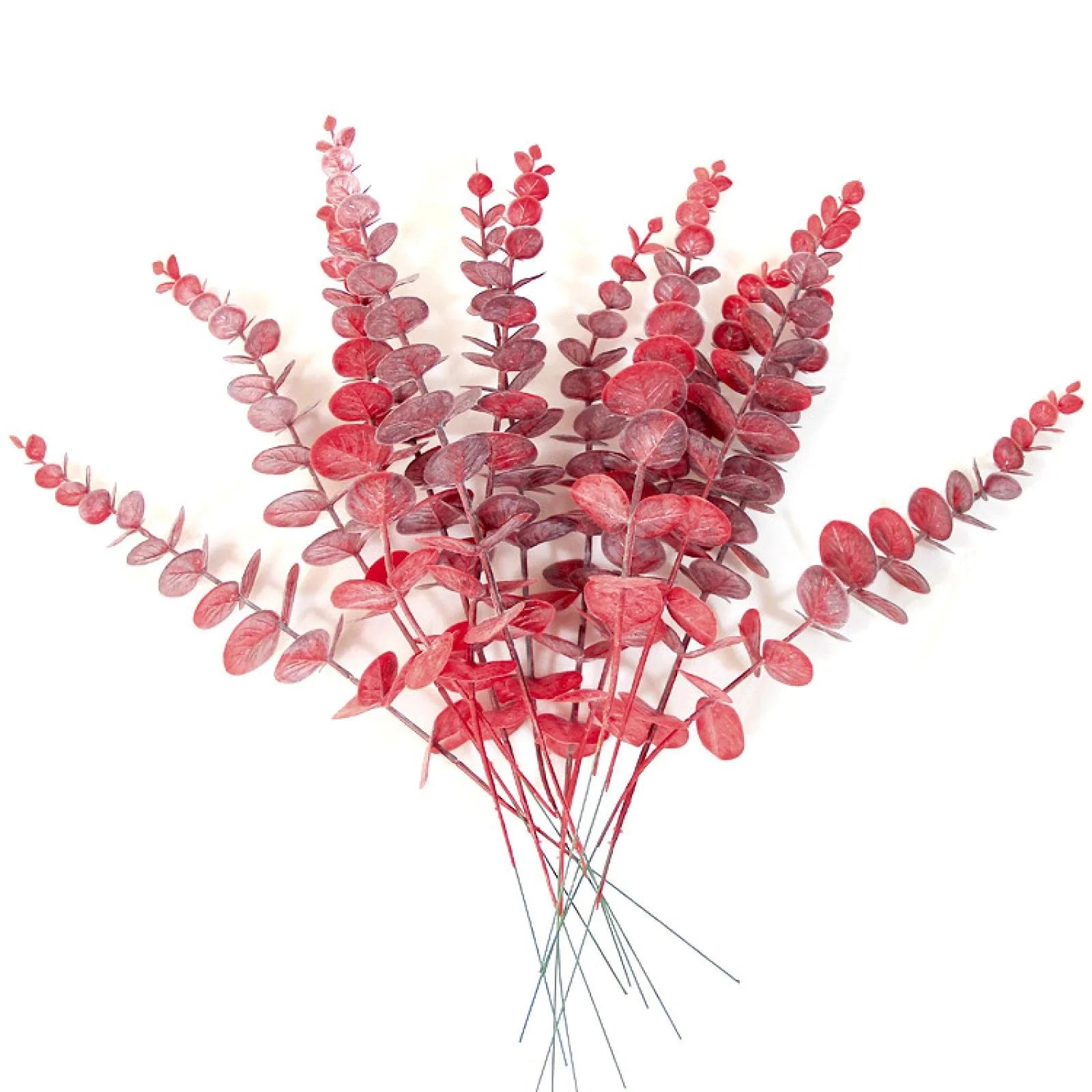 20/10PCS Artificial Eucalyptus Leaves Artificial Plants Tree Stems Flower Wreath Bouquet Garden Decorations Home Accessories Qme Red 20pcs