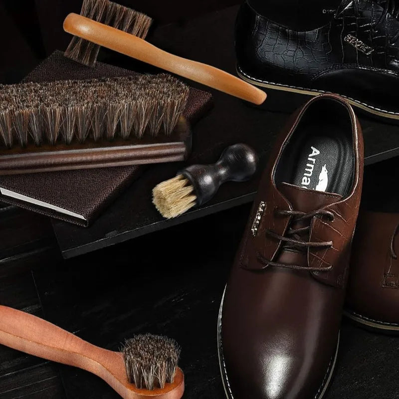 Horsehair Shoes Polish Brushes Leather Boots Care Cleaning Polishing Qme