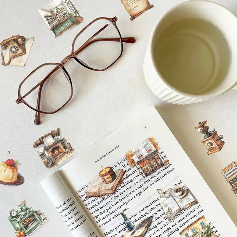 Retro Coffee Theme Clip Stickers Aesthetic Waterproof PET Transparent Qme