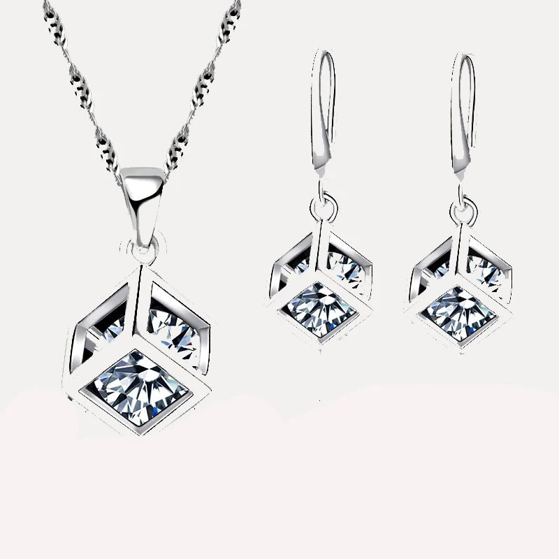 Trendy Design Jewelry Set For Women 925 Sterling Silver Color Jewelry Set Square Pendant Necklace Earrings Wholesale Promotion Qme Default Title