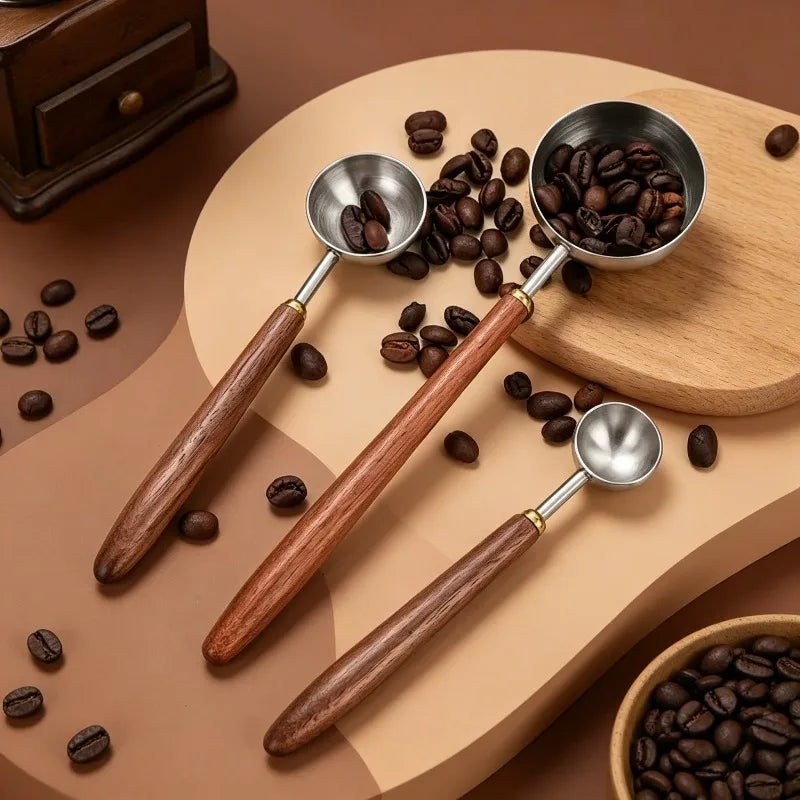 Walnut Coffee Spoon Stainless Steel Long Handle Measuring Kitchen Qme