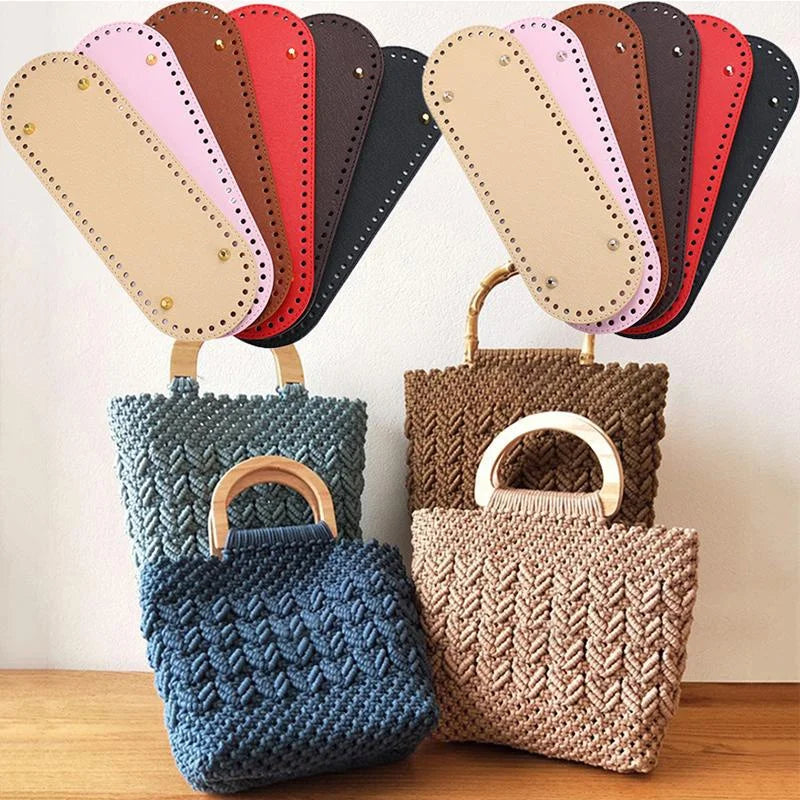 1pc DIY Bag Bottom Oval Long Bag Cushion Pad PU Leather Knitting Bag Handmade Bottom for Crochet Bag Accessories Qme