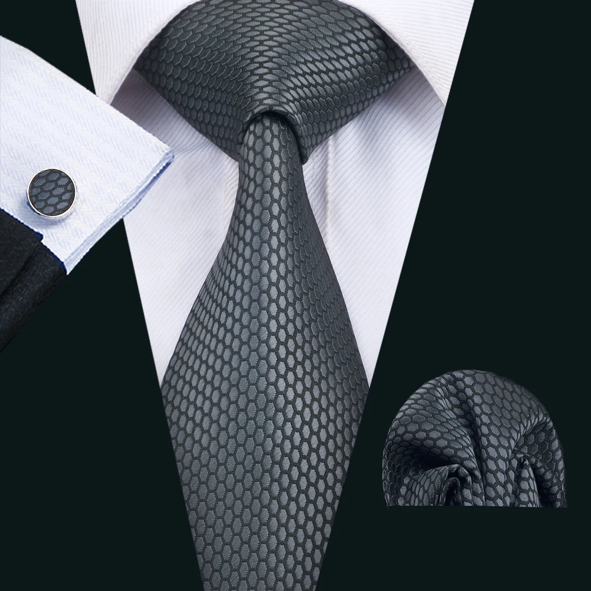 Black Geometric Tie Tie For Men Wedding Tie Party Necktie Handkerchief Cravat Barry.Wang Fashion Designer Tie Set LS-5225 Qme 1466
