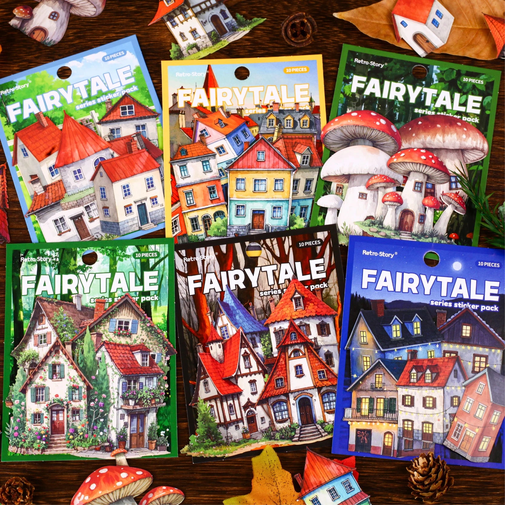 10pcs Fairy Tale Mushroom Town Sticker Pack DIY Decorative Paper Scrapbooking Material handmade Diary Album Junk Journal Supplie Qme