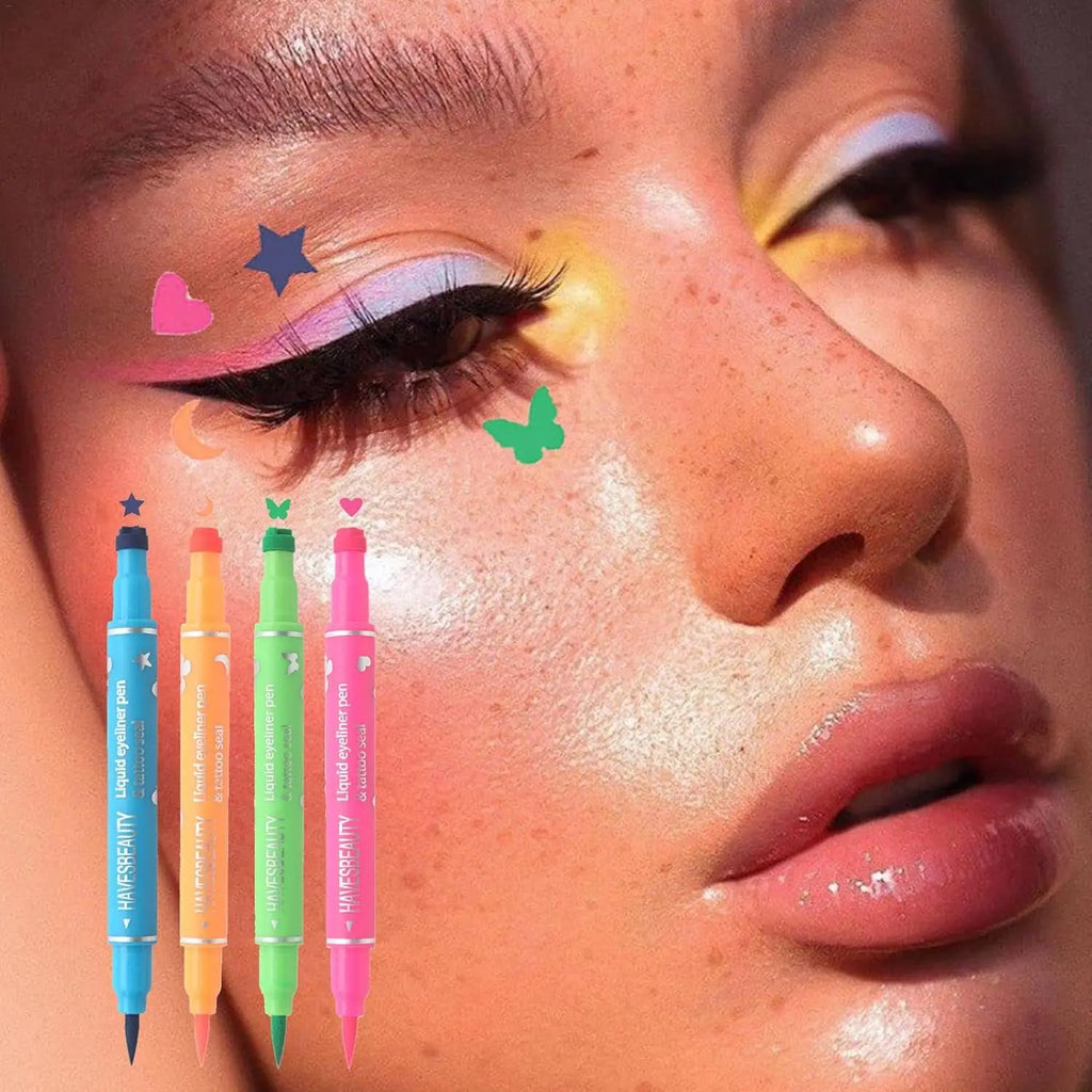 Dual-ended Pattern Stamp Eyeliner Waterproof Non-smudge Embellish End Qme