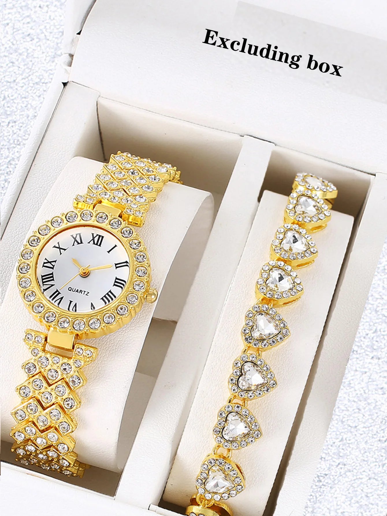 Women Quartz Watch With Matching Heart Bracelets (Box Not Included) Qme Ivory