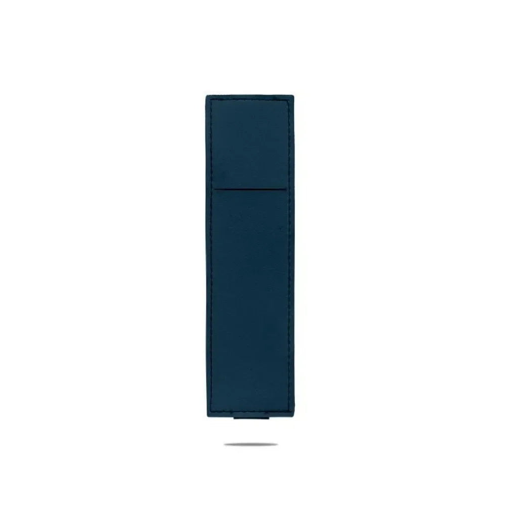 Pu Leather Pen Bag Elastic Buckle Book Notebook Fashion School Pen Case for Office Meeting Easy Carry Office Student Stationery Qme dark blue Wide style