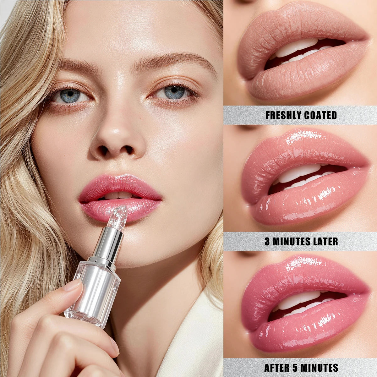 Temp Color Change Pearl Lipstick Metal Crystal Jelly Lip Balm Waterproof No Stick Cup Diamond Shimmer Lip Makeup Qme