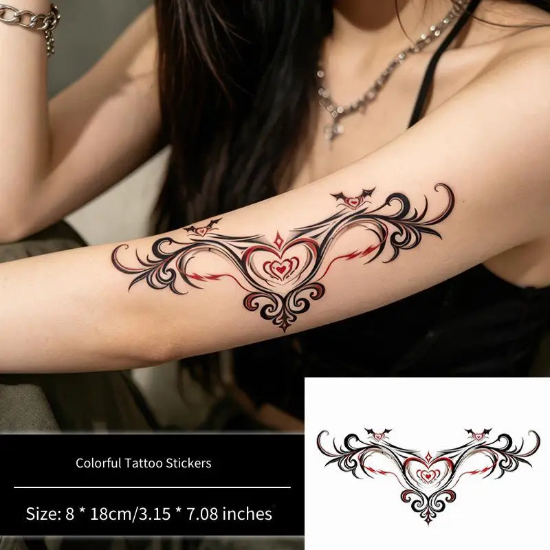 Love Heart Succubus Tattoo Sticker Temporary Tattoo Waterproof Long-Lasting Symmetrical Sexy Pattern for Women Belly Leg Chest C Qme