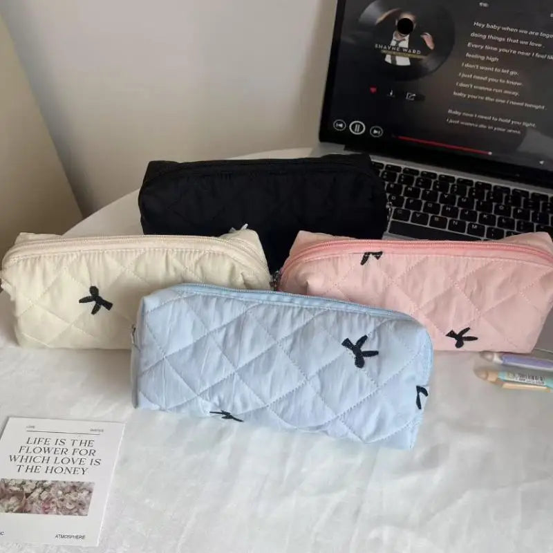 Silver Ballet Cute Bow Large Capacity Pencil Case Student Stationery Qme
