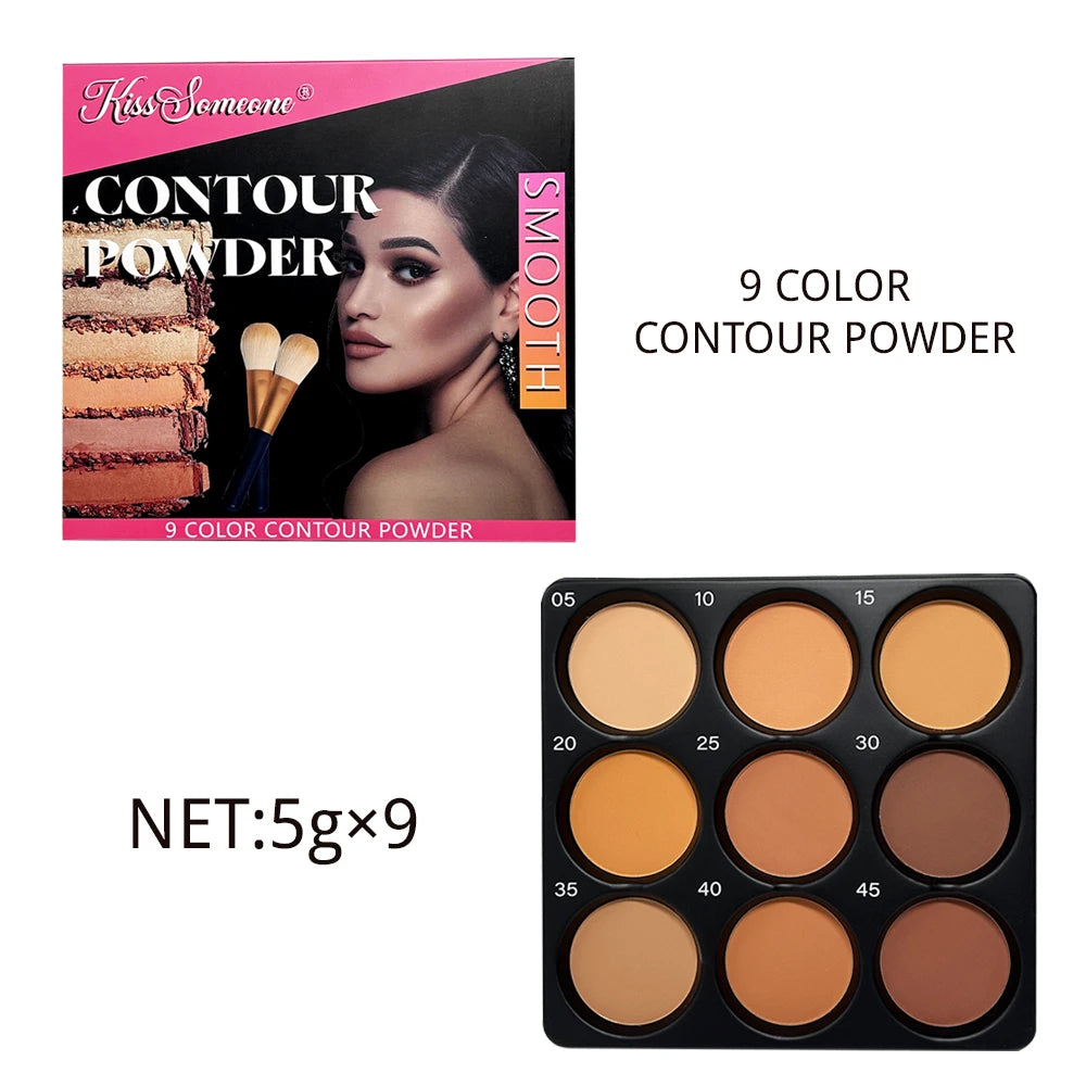 9 Color Powder Contour Palette, Matte Contouring Makeup Kit, Professional Facial Beauty Cosmetic Makeup Qme