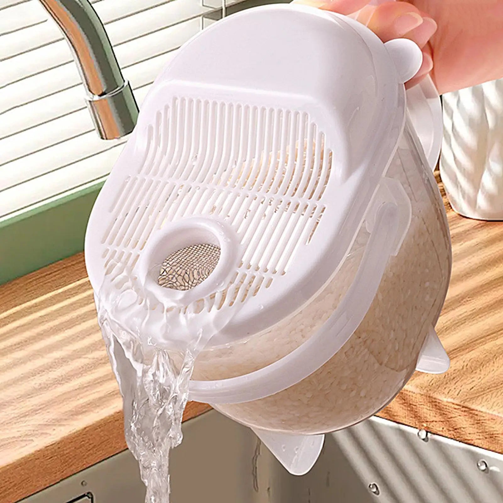 Rice Washer Kitchen Colanders Strainer Bowl Lid Household Vegetable Qme