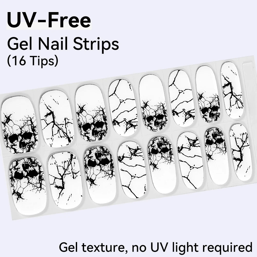 16Tips Pink Red French UV-Free Gel Nail Stickers Sparkly Shinning