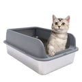 Stainless Steel Cat Litter Box with Lid Anti Splash High Sided Odor Free Semi Enclosed Easy Clean Pet Toilet Tray Qme GRAY XL