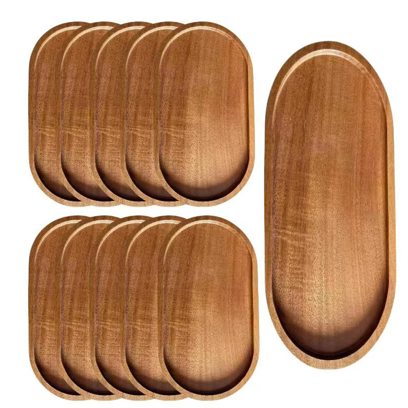 Japanese Tableware Wooden Plate Beech Oval Tray Mini Solid Wood Small Plate Children's Whole Wooden Plate Wooden Plate Qme