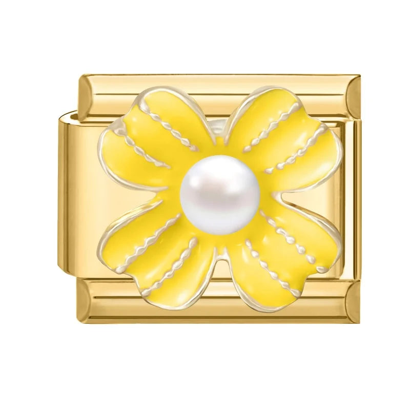 2026 Fashion Vintage Golden Pearl Flowers Gourd Shiny CZ Butterfly Italian Charms Fit 9mm Stainless Steel Bracelet Jewelry Gift Qme Style 4