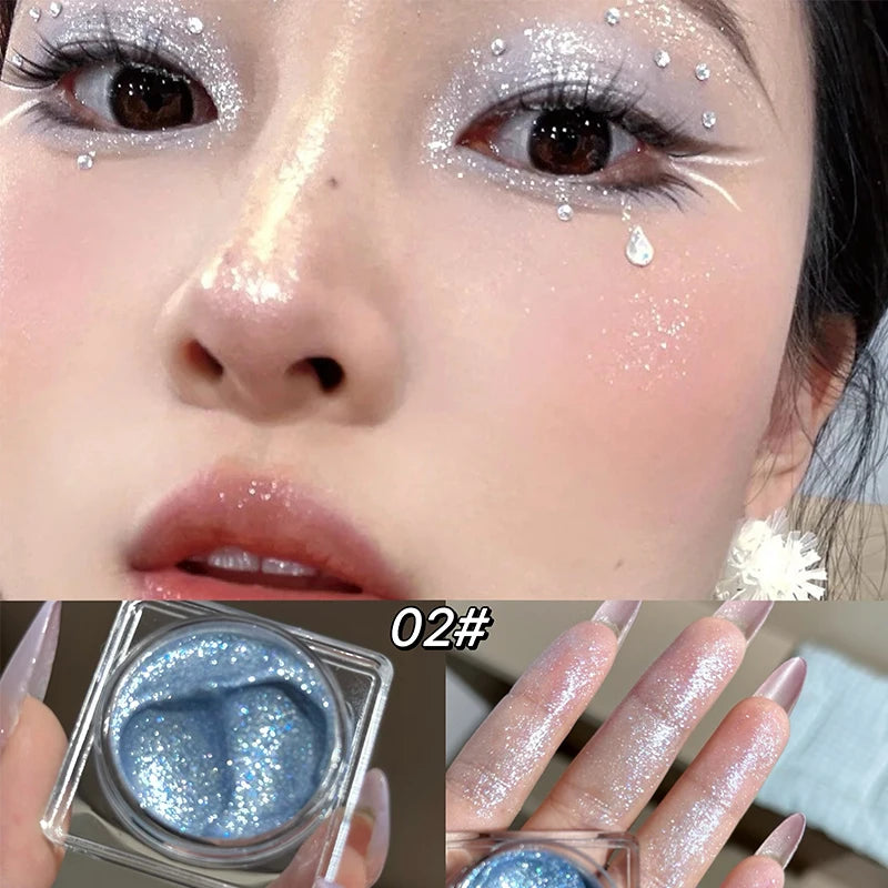 CACE Diamond Sparkle Highlighter Cream Monochrome Shimmering Pearl Silver Face Contour Brighten Makeup Glitter Highlight Gel Qme