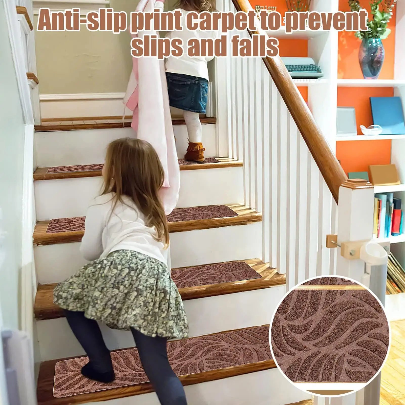 Staircase Step Treads Peel Stick Wooden Steps 15 Non-skid Safety Rug Qme