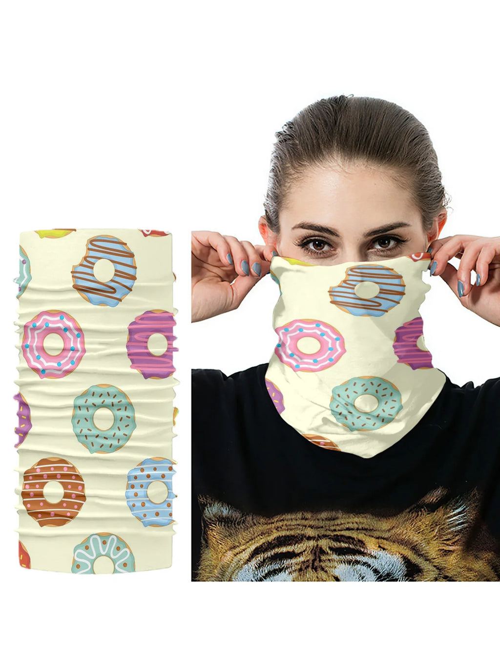 Food Donut Headscarf Fun Printing Women's Hijab Scarf Summer Neck Qme