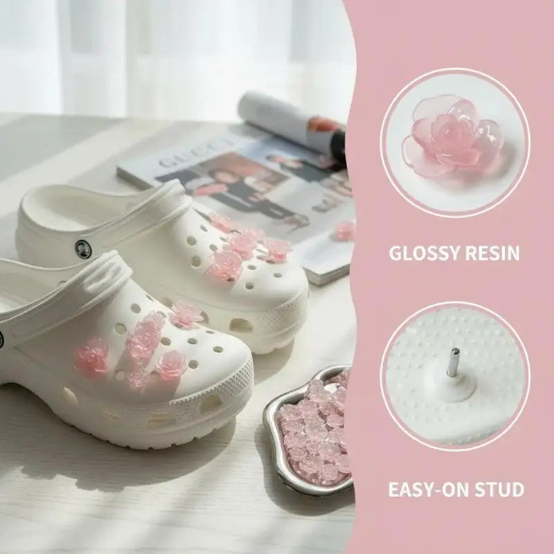Kawaii Elegant Charms Shoes Decor Fashion Rose Resin Ornaments Funny Qme