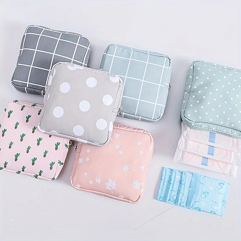 1pc Portable Sanitary Napkin Storage Bag - Girls' Cosmetic Lipstick Pouch with Travel Headset Coin Organizer - Convenient Qme