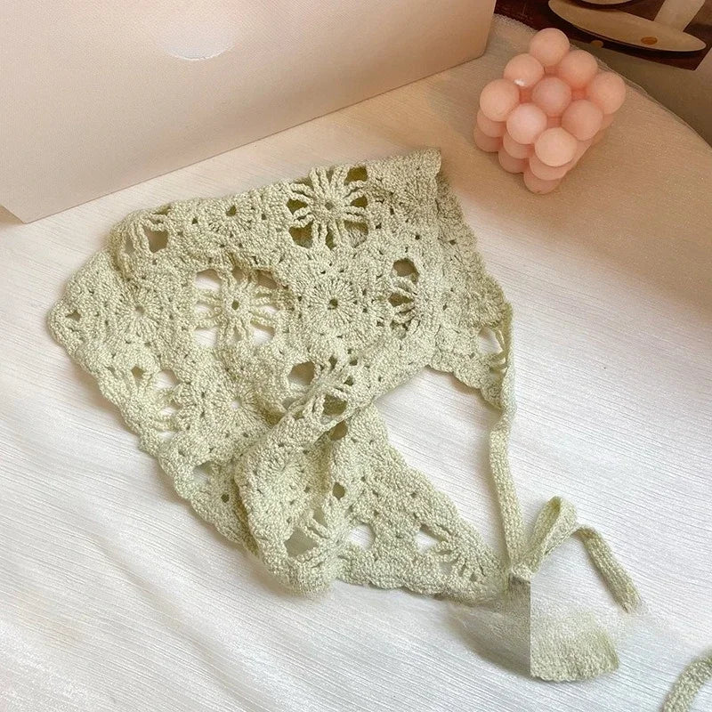 Fashion Knitted Headscarf Hat French Pastoral Style Triangle Headband Knitted Headband Silk Scarf High-end Hair Accessories Qme GN Size fits all