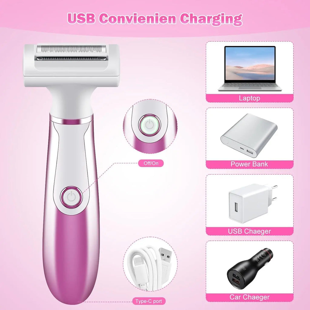 Electric Razors for Women,4 In 1 Womens Razors for Face Arm Leg Pubic Area, Cordless Hair Removal Rechargeable Bikini Trimmer Qme