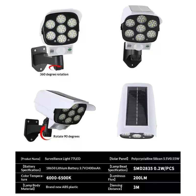 1Pc 77LED Solar Motion Sensor LED Light Outdoor Dummy Camera Wireless Security Flood Light Waterproof Lamp For Home Garden Qme