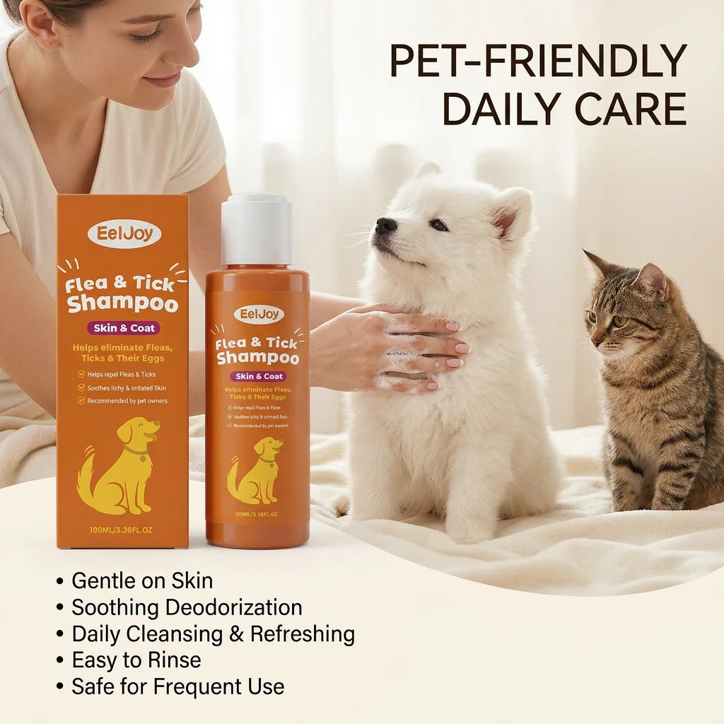 Dog Flea & Tick Shampoo Moisturizing Eliminating Fleas Relieve Itching Soothing Skin Long Lasting Fragrance Pet Grooming Shampoo Qme