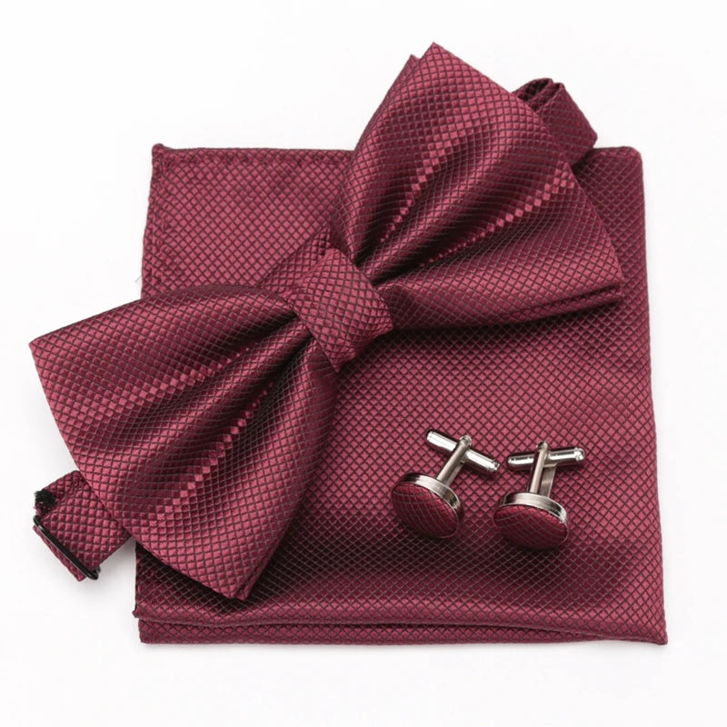 Men Bowtie Plaids Classic Fashion Wedding Party Formal Cufflinks Bow Qme MAROON