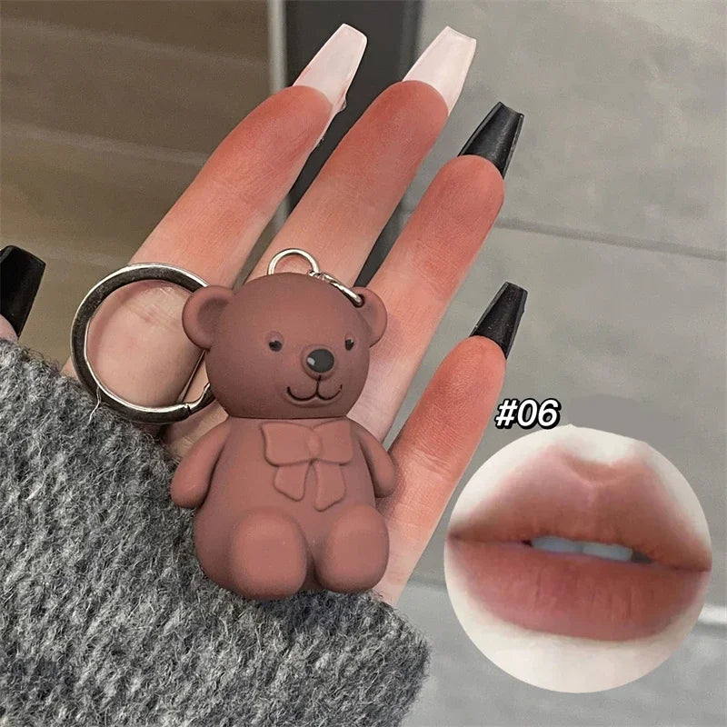 Matte Velvet Lipglaze Waterproof Long Lasting Cute Bear Lipglosses Silky Smooth Liquid Lipstick Makeup Sexy Women Lip Balm Gift Qme 06