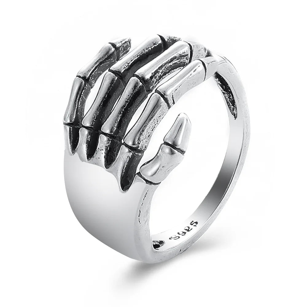 Dark Skeleton Five Claw Ring Hip Hop Street Punk Gothic Vintage Palm Ring Men's and Women's Fashion Leisure Accessories Qme