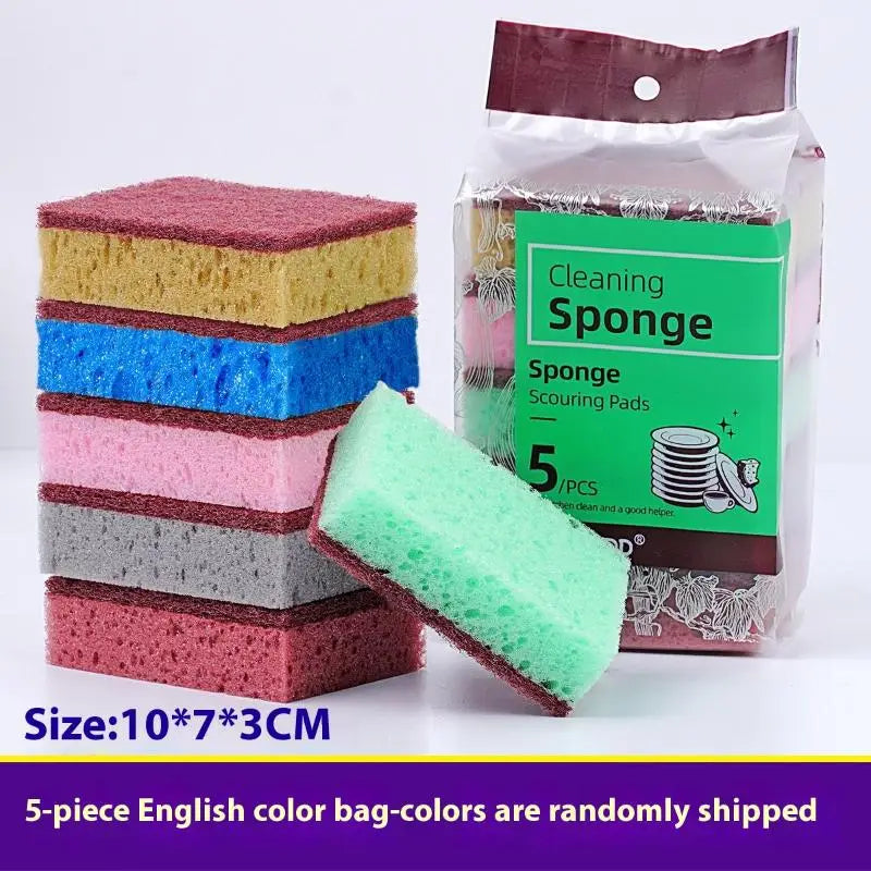 Kitchen Stain Removal Sponge Clean Cotton Dishwashing Wipes Bathroom Qme 5PCS