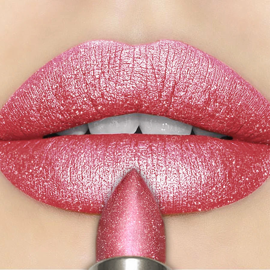 7 Colors Sparkling Metallic Finish Lipstick Hydrating Red Pink Qme