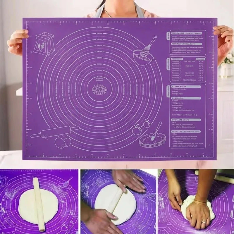 Silicone Pastry Mat Non Slip Large Stick Baking Fondant Pie Pizza Qme Purple 65x45cm