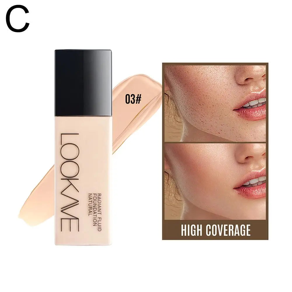 LOOKAVE Liquid Foundation Long Lasting Full Coverage Natural Matte Liquid Foundation Moisturizing Concealer CC Cream Base Makeup Qme 03 CN