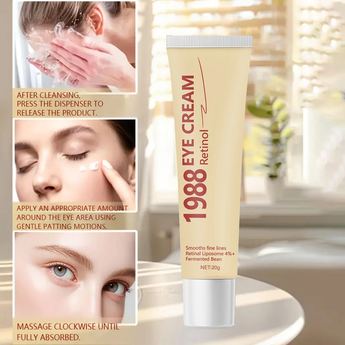 Retinol Eye Cream 1988 with 4% Retinal Liposome & Fermented Bean - Smooths Fine Lines for Elastic, Smooth Skin Qme