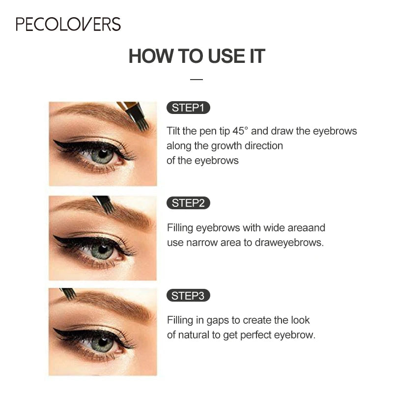 4 Fork Waterproof Eyebrow Pencil Women 3D Long Lasting Natural Liquid Qme