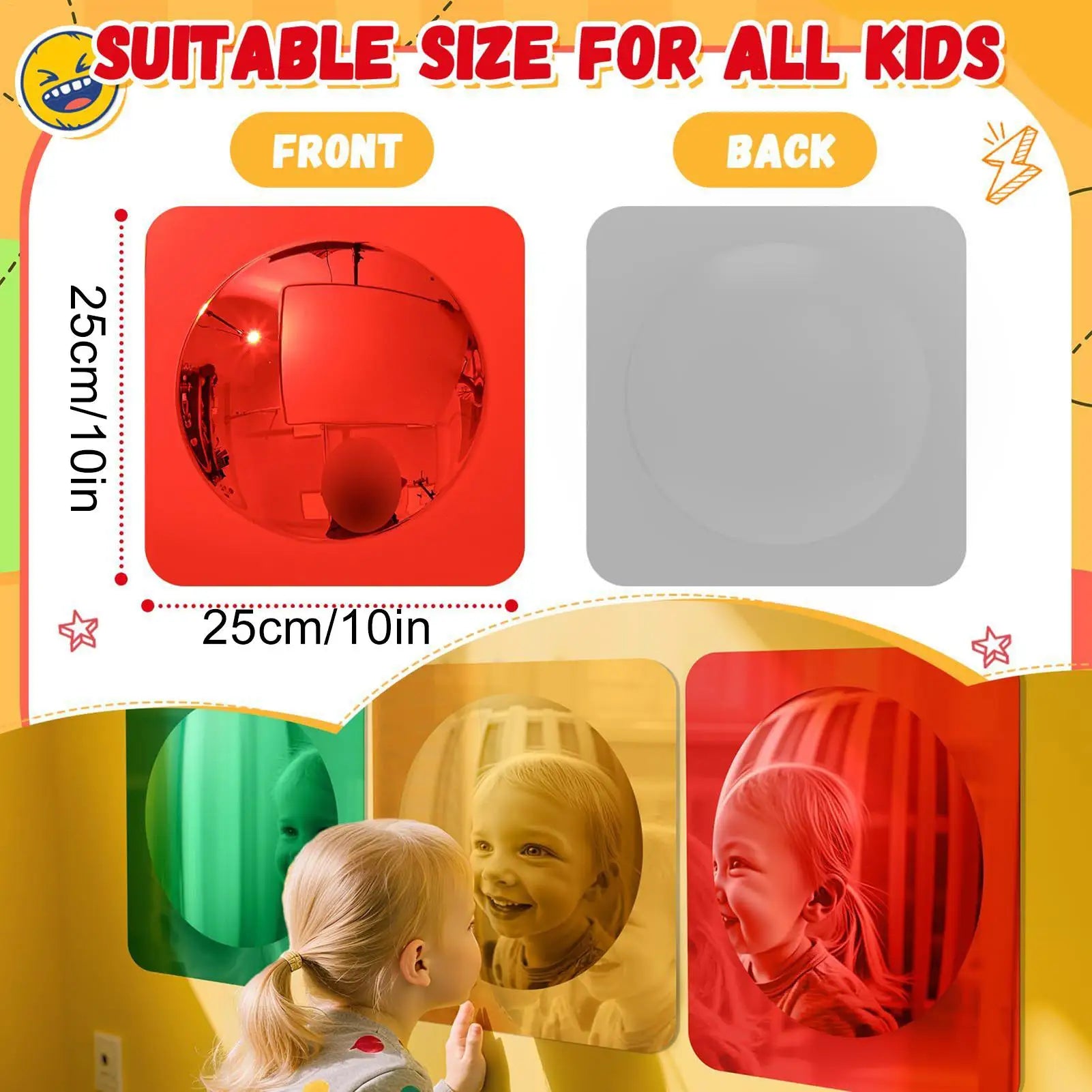 Kids Sensory Mirror 3-Piece Interactive Home Decor Toddler Acrylic Qme