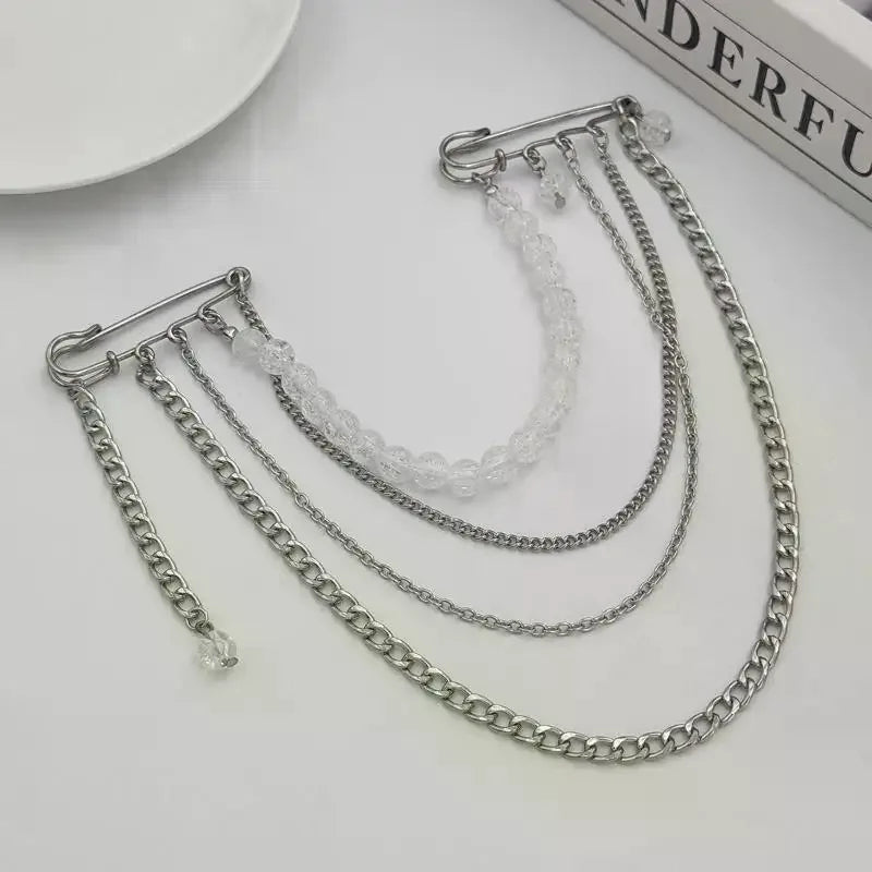 Elegant Multi-layer Crystal Bead Brooch - Creative Multi-functional Chain Pin for Fashion Clothing, Stylish Jewelry Accessory Qme