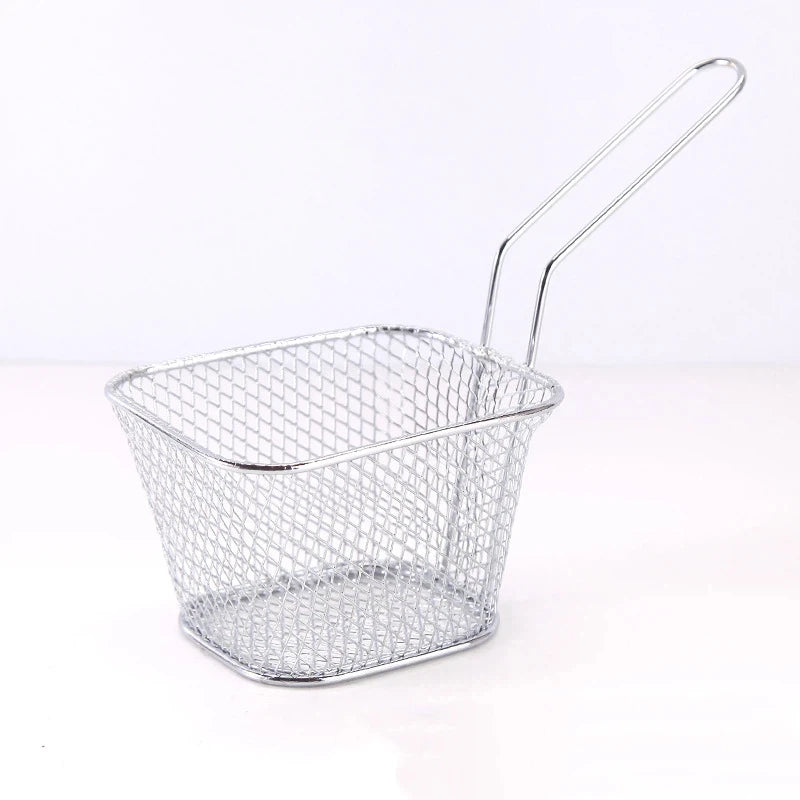 French Fries Basket Portable Stainless Steel Chips Mini Frying Basket Strainer Fryer Kitchen Cooking Basket Colander Accessories Qme A