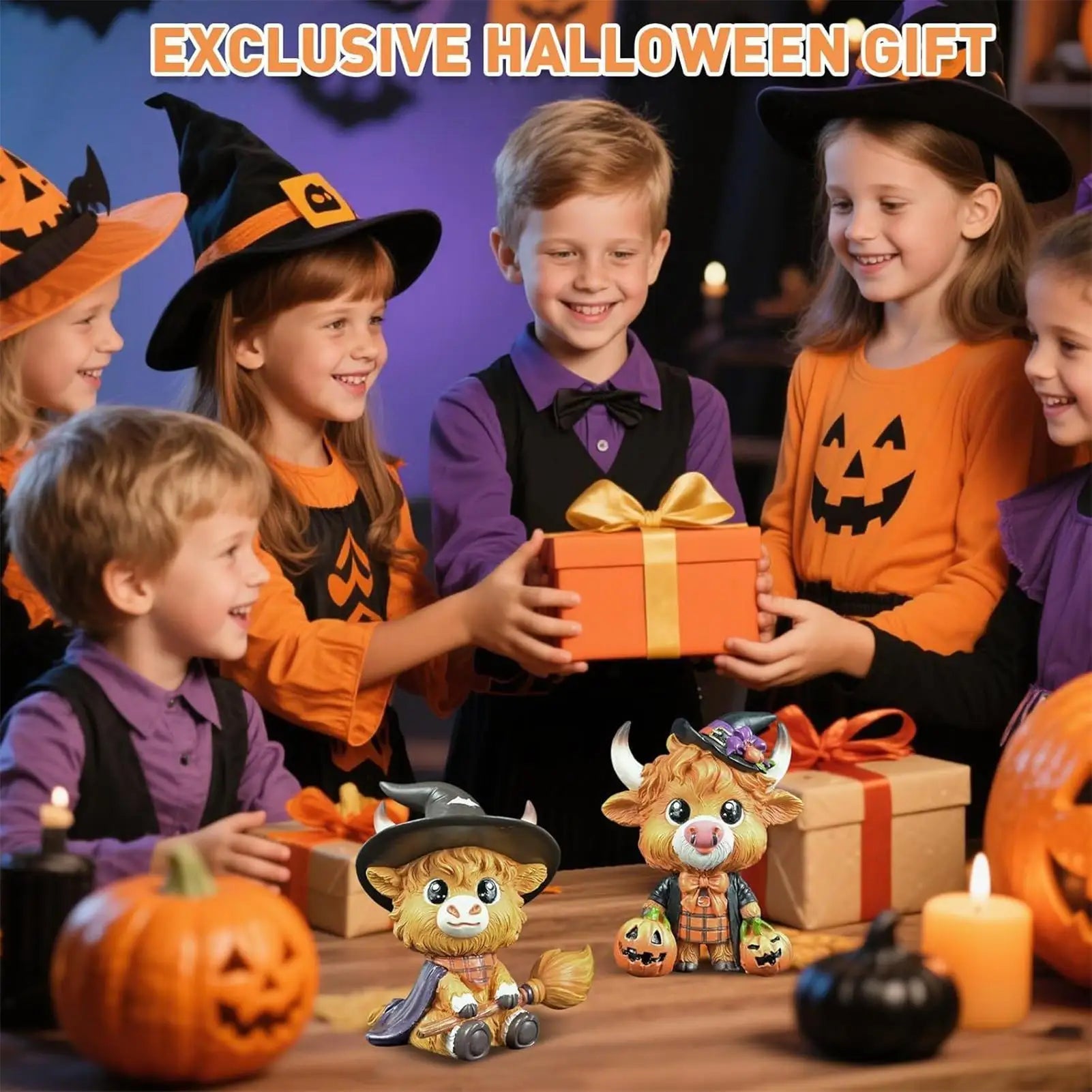 Halloween Highland Cow Figure Cattle Gnome Decorations Resin Animal Qme