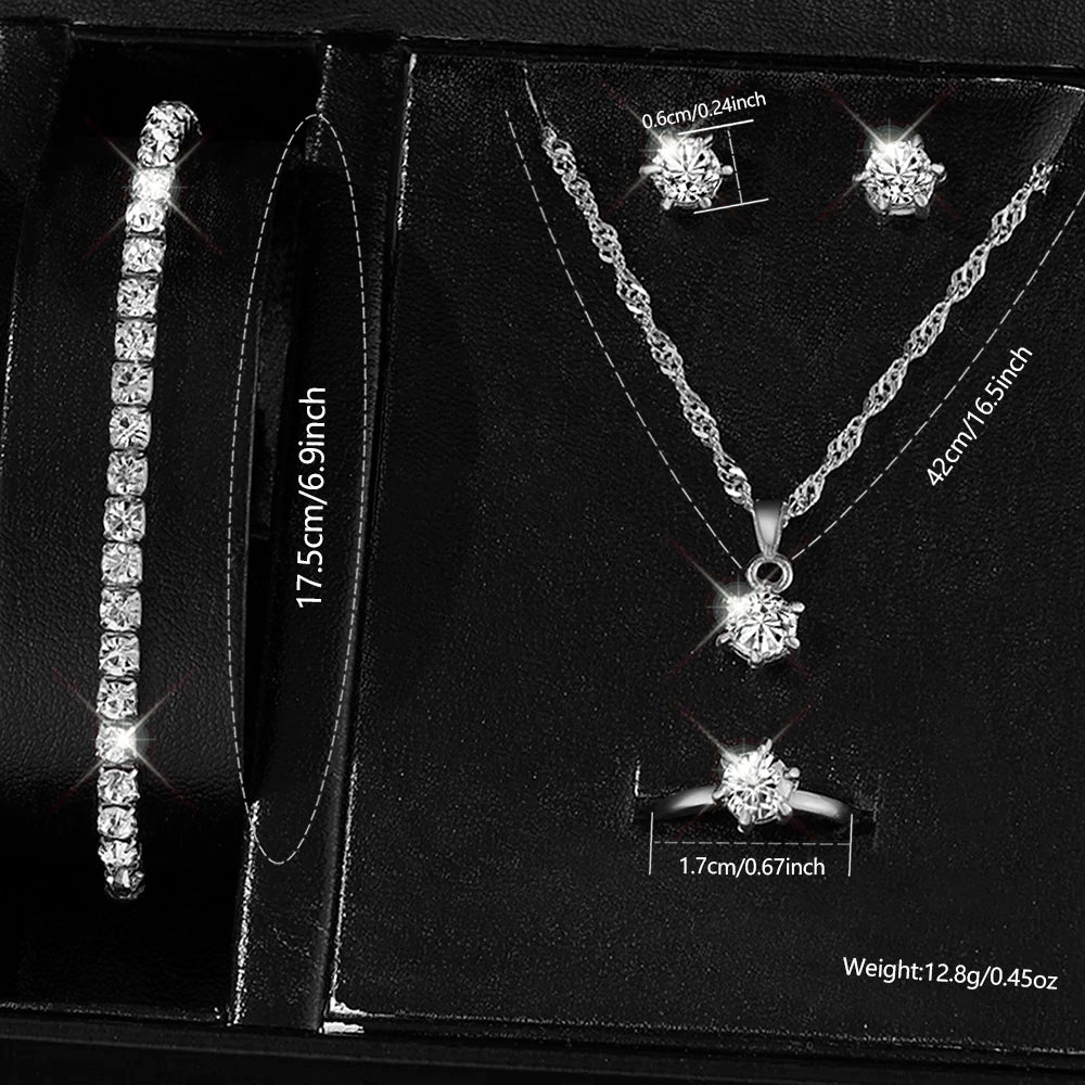 6PCS Silver Women's Watch Set Luxury Fashion Quartz Watch Bracelet Necklace Earrings Set Perfect Gift for Friends or Moms Qme