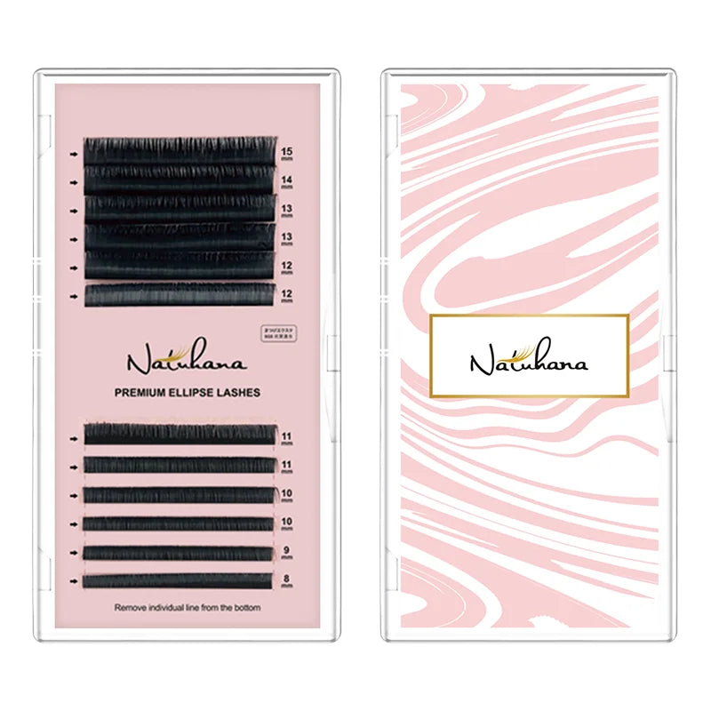 NATUHANA Brown Ellipse Flat Eyelashes Extensions Matte Faux Lashes Qme Black LU 0.15MM|Mix 8-15mm