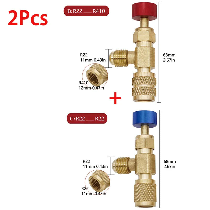 2/4Pcs Refrigerant Charging Valve, R12 R410 Safety Adapter Flow Control Ball Valve For Air Conditioner Manifold Qme Type B and C-2Pcs