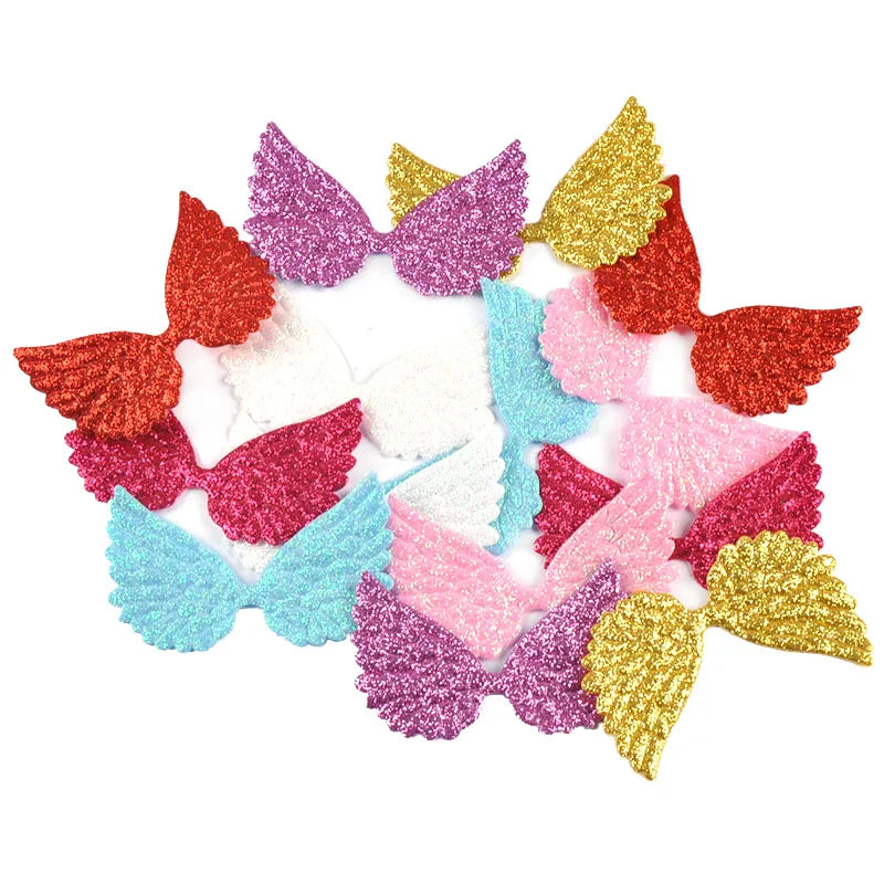 20Pcs 7.2x4.4cm Glitter Random Mix Colorful Wing Patches For Headwear Accessories DIY Scrapbooking Supplies Sewing Clothes Decor Qme mixed
