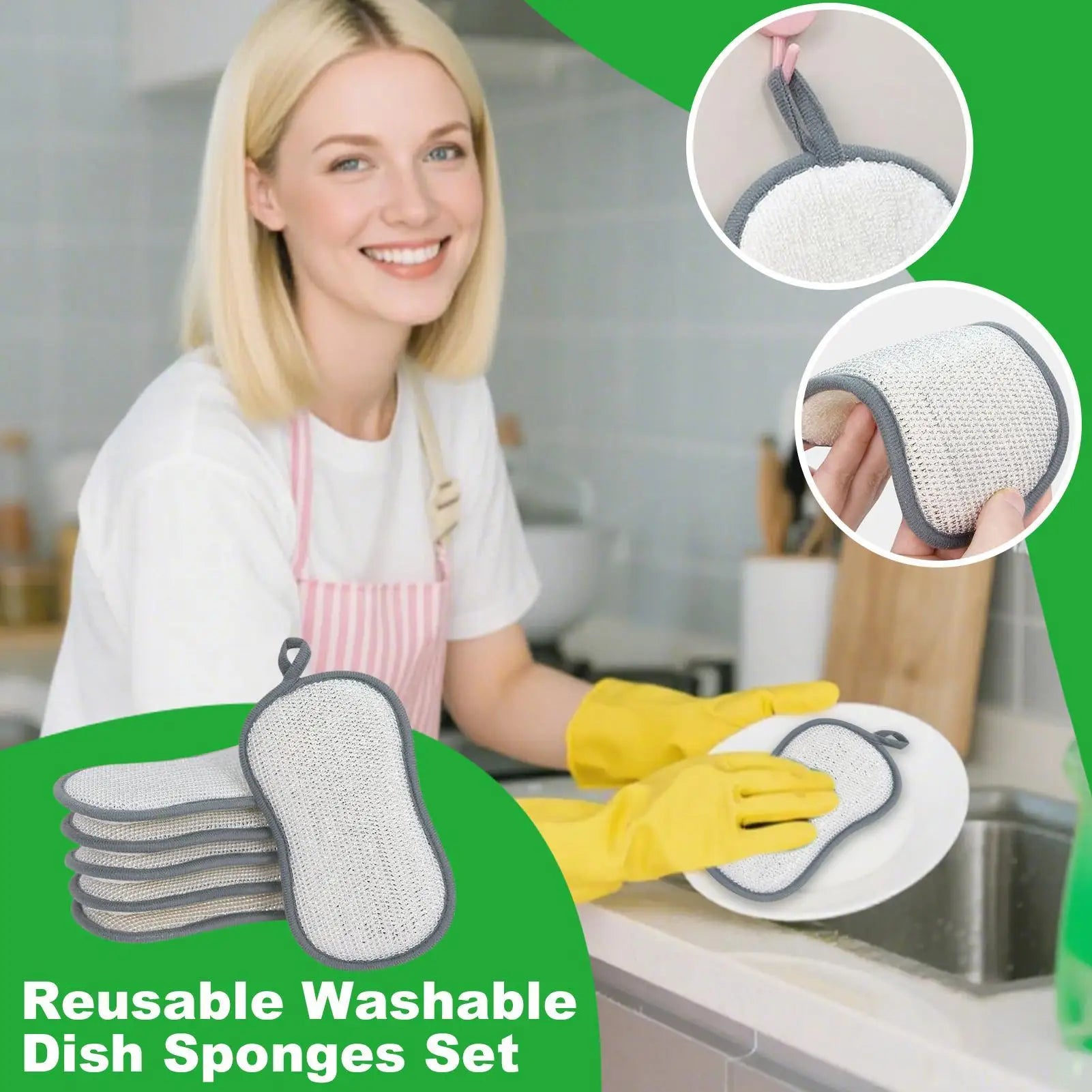 Dish Sponge 6 Double-sided Sponges Cleaning Washable Scrubber Pot Qme